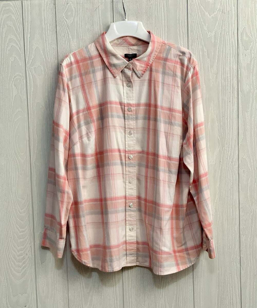 Talbots Pink Gray Plaid Long Sleeve Button Shirt 2XP